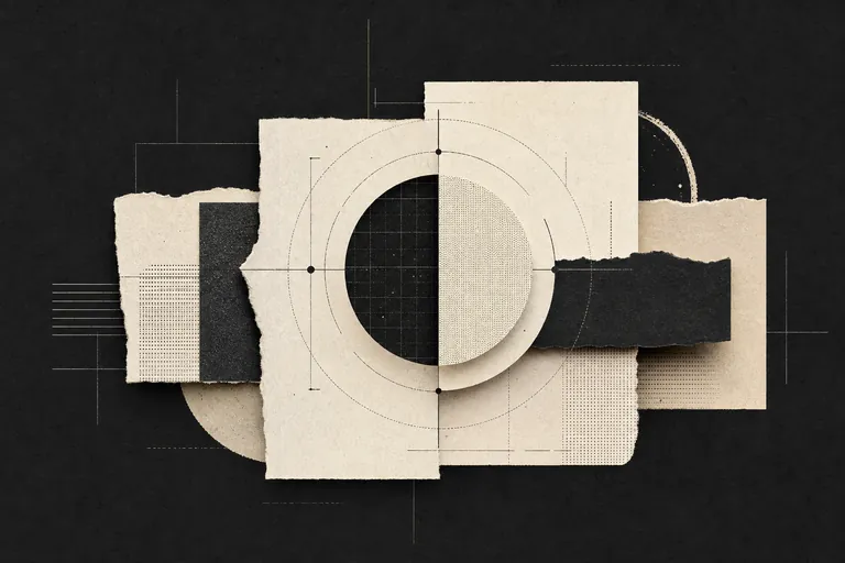 Abstract collage of evidence, boundaries, and editorial judgment