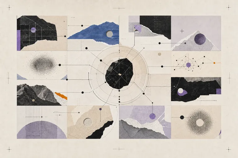 Abstract collage of varied topics forming a signal map