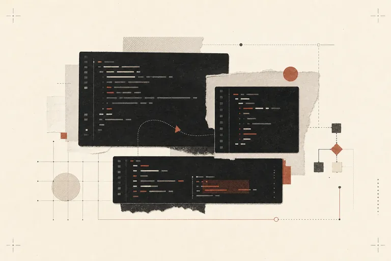 Abstract developer-tool forms and signal paths on a light field