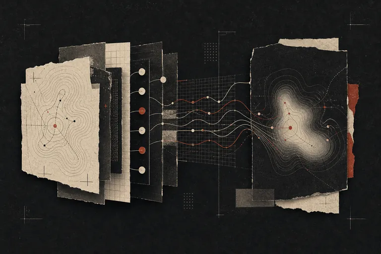 Abstract model forms and signal paths on a dark field